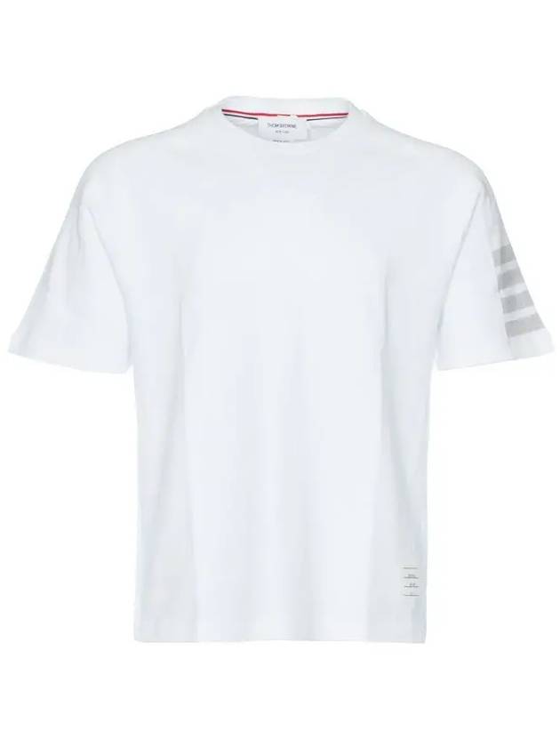 4-Bar Striped Cotton Short Sleeve T-Shirt White - THOM BROWNE - BALAAN 7