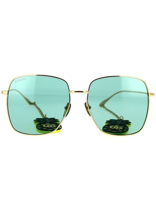 Eyewear Metal Chain Crystal Pineapple Pendant Sunglasses Blue Gold - GUCCI - BALAAN 2