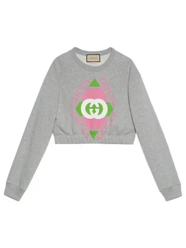 Logo Cotton Jersey Crop Sweatshirt Grey - GUCCI - BALAAN 2