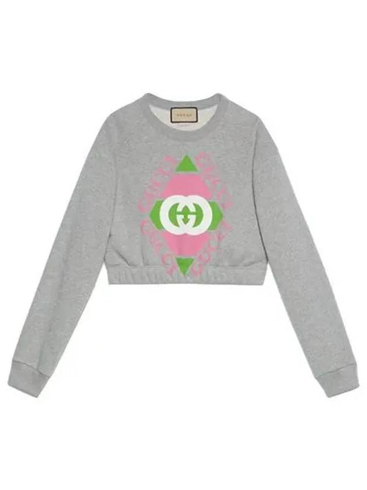 Logo Cotton Jersey Crop Sweatshirt Grey - GUCCI - BALAAN 2