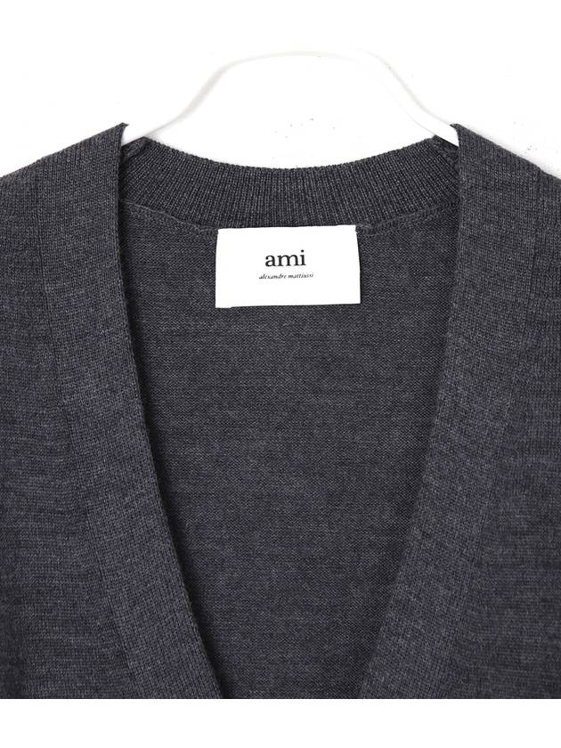 Red Heart Logo Merino Wool Cardigan Heather Grey - AMI - BALAAN 6