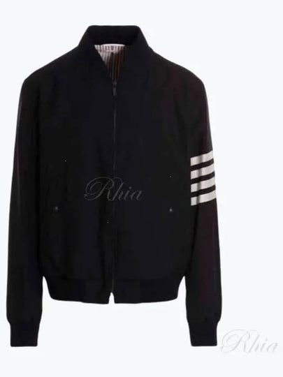 Diagonal Striped Knit Rib Blouson Bomber Jacket Navy - THOM BROWNE - BALAAN 2