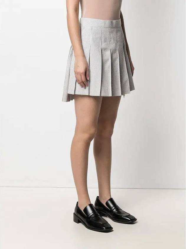 Women's Mini Drop Back Seersucker Pleated Skirt Grey - THOM BROWNE - BALAAN 5