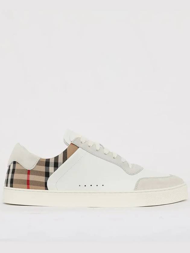 Check Leather Suede Sneakers Natural White Archive Beige - BURBERRY - BALAAN 4