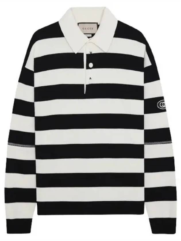 Men's Striped Cotton Polo Shirt Ivory Black - GUCCI - BALAAN 2