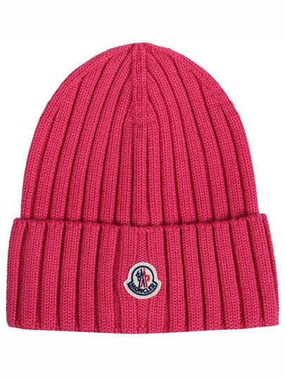 Wool Logo Patch Beanie Pink - MONCLER - BALAAN 2