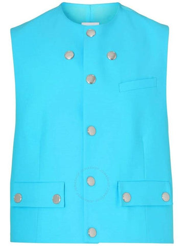 Burberry Men's Bright Opal Blue Round-Neck Wool Waistcoat, Brand Size 58 (US Size 48) - BURBERRY - BALAAN 1