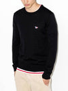 Tricolor Fox Patch Classic Round Neck Knit Top Black - MAISON KITSUNE - BALAAN 5