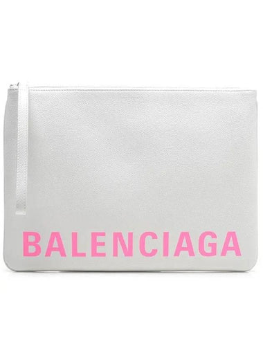 Logo Leather Clutch Bag White - BALENCIAGA - BALAAN 1