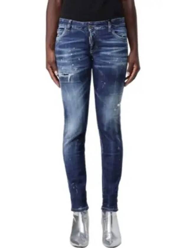 Dark Easy Wash Jennifer Distressed Skinny Jeans Navy - DSQUARED2 - BALAAN 2