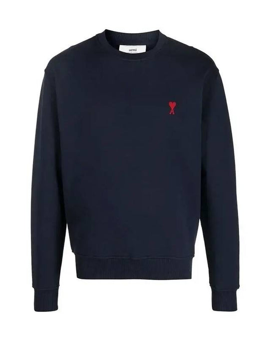 Men's Heart Logo Embroidered Sweatshirt Navy - AMI - BALAAN 1