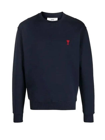 Heart Embroidered Logo Sweatshirt Navy - AMI - BALAAN 1