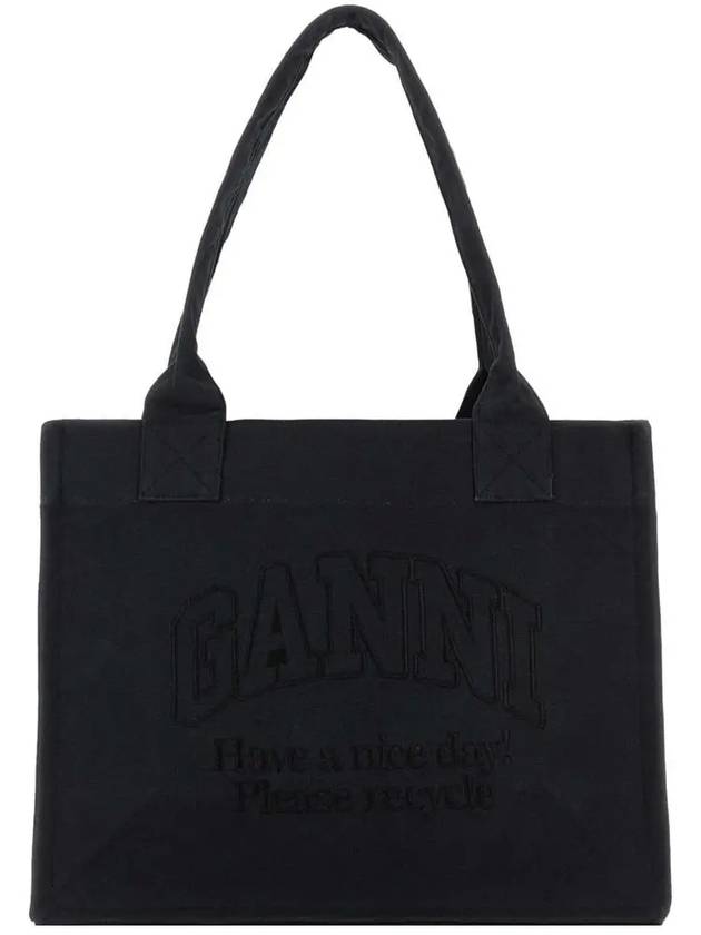 Embroidered Logo Canvas Tote Bag Black - GANNI - BALAAN 3