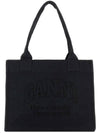 Embroidered Logo Canvas Tote Bag Black - GANNI - BALAAN 3