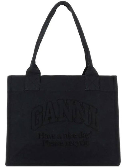 Embroidered Logo Canvas Tote Bag Black - GANNI - BALAAN 2