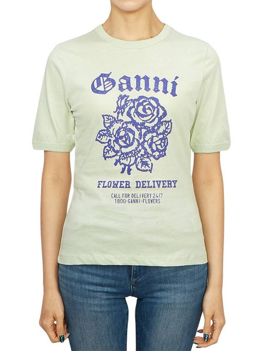 Flower Logo Cotton Short Sleeve T-Shirt Light Mint - GANNI - BALAAN 2