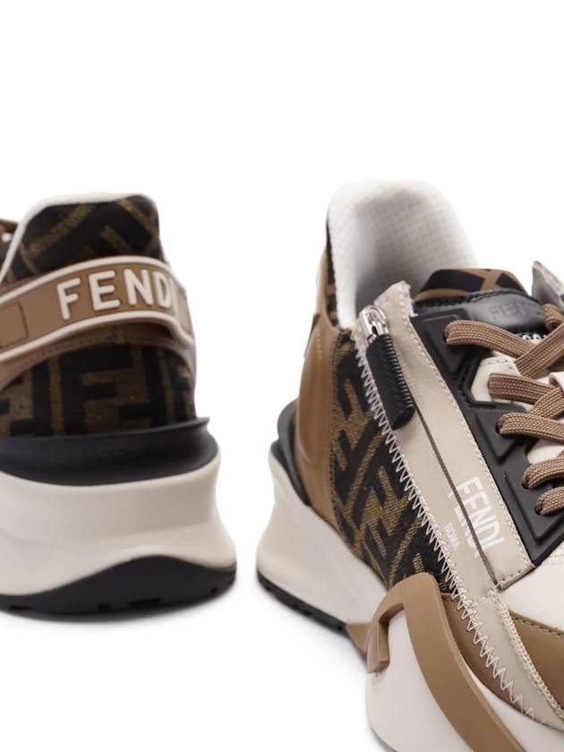 Flow FF Jacquard Leather Running Low Top Sneakers Brown - FENDI - BALAAN 3