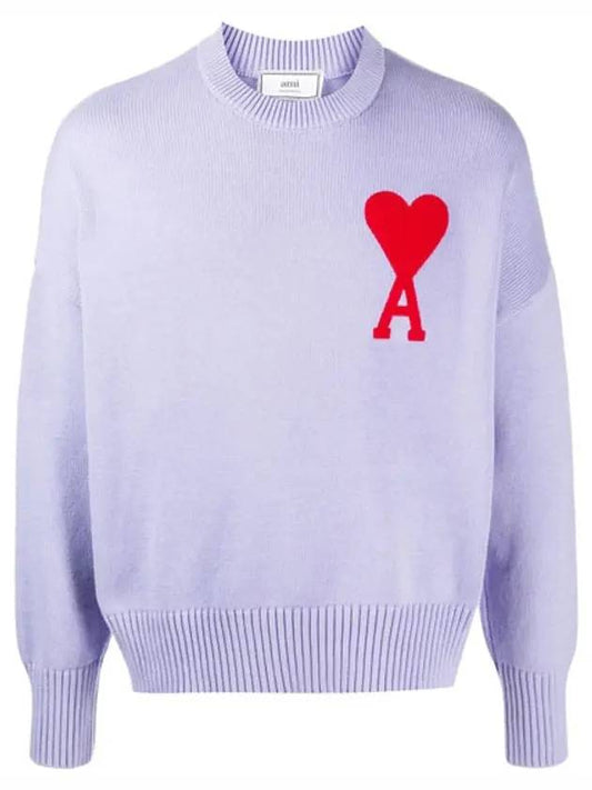 Men's Big Heart Logo Embroidered Knit Top Purple - AMI - BALAAN.