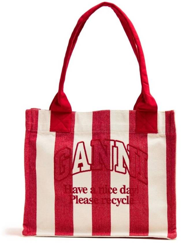 Large Easy Striped Tote Bag Red - GANNI - BALAAN 1