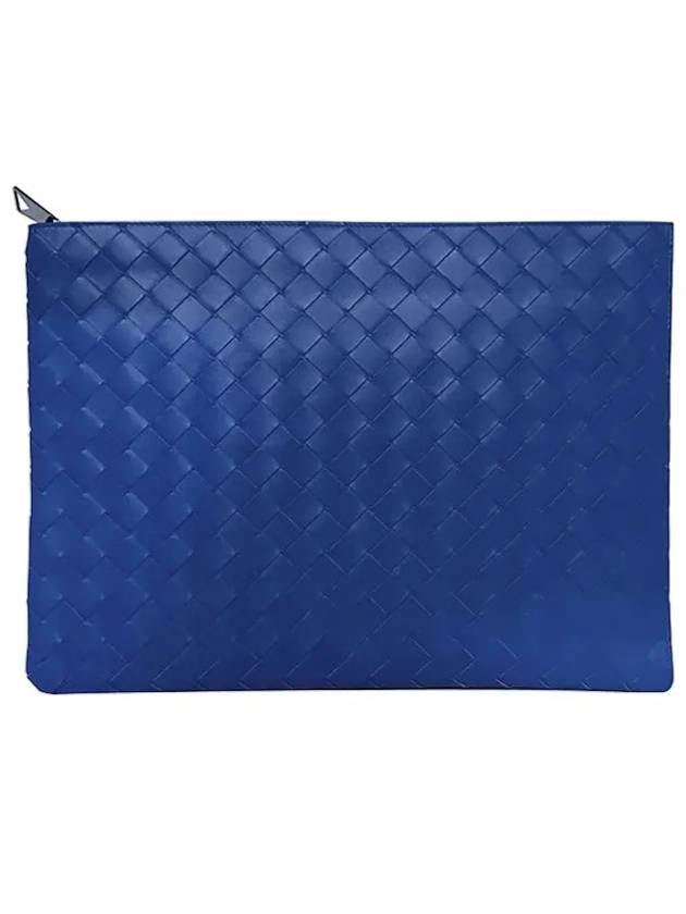 Intrecciato Half Zip Clutch Bag Cobalt Blue - BOTTEGA VENETA - BALAAN 3