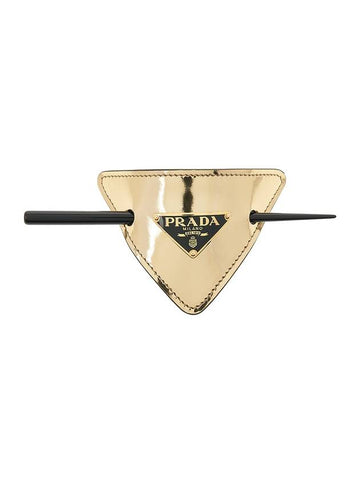 Brushed Leather Hair Clasp And Stick Gold - PRADA - BALAAN 1