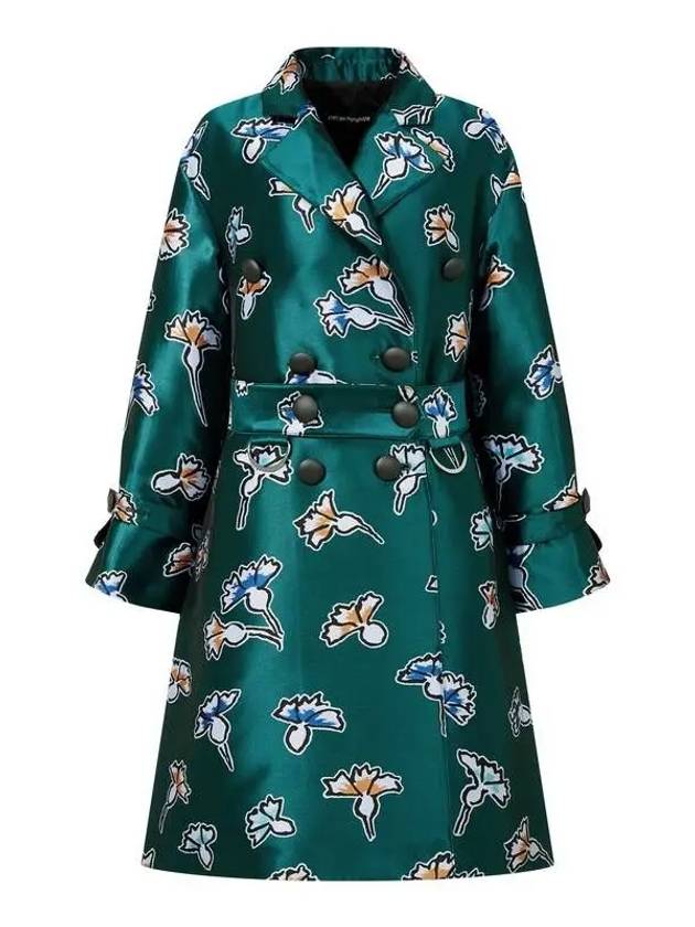 Women s Glossy Floral Belted Slit Coat Dark Green - EMPORIO ARMANI - BALAAN 1