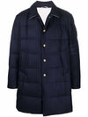 diagonal classic wool over padded coat navy - THOM BROWNE - BALAAN.