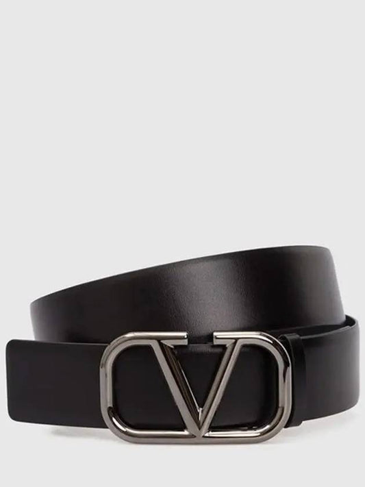 V Logo Signature Leather Belt Black - VALENTINO - BALAAN 2