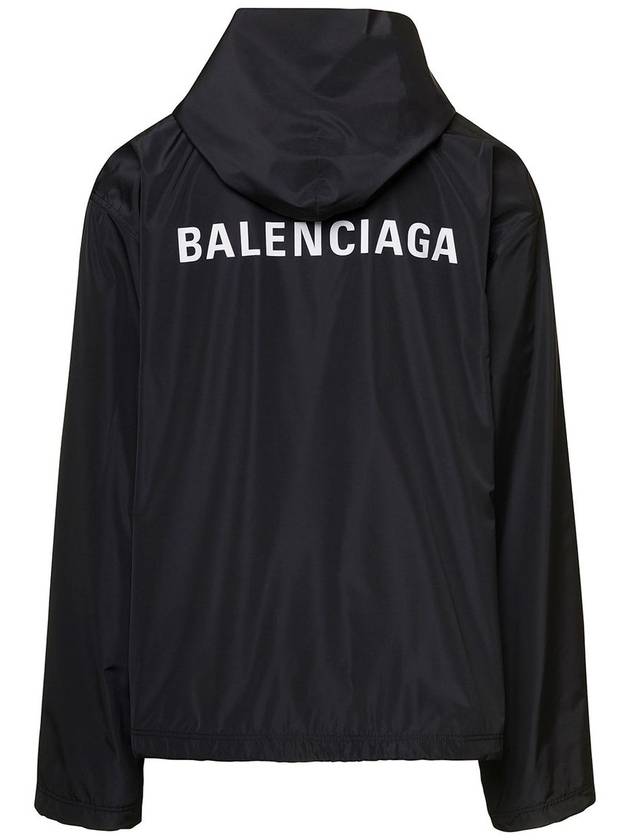 Logo Print Hooded Windbreaker Black - BALENCIAGA - BALAAN 3