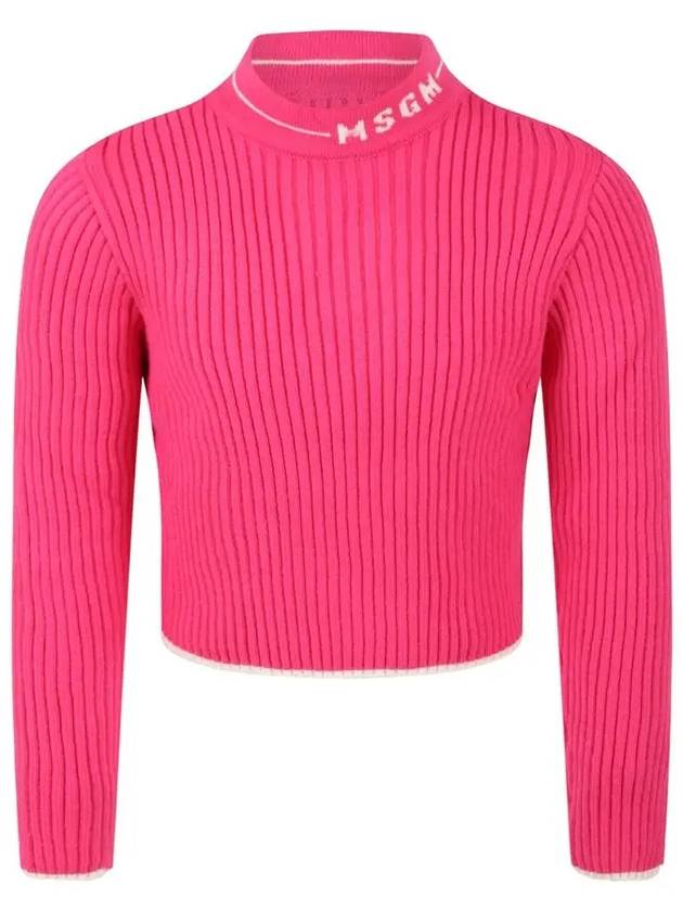 Kids Neckline Logo Ribbed Knit Pink MS029179 044 - MSGM - BALAAN 1