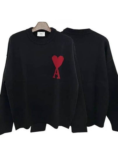 Big Heart Logo Wool Knit Top Black - AMI - BALAAN 2