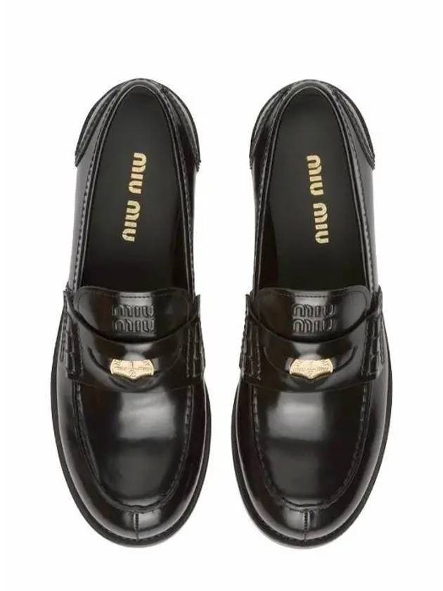 Penny Brushed Heel Leather Loafer Black - MIU MIU - BALAAN 7