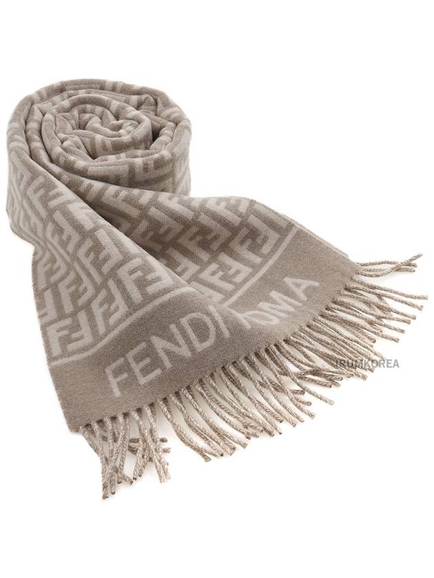 FF Jacquard Fleece Wool Cashmere Scarf Dove Grey - FENDI - BALAAN 11