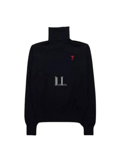 Men's Heart Logo Wool Turtleneck Black - AMI - BALAAN 2