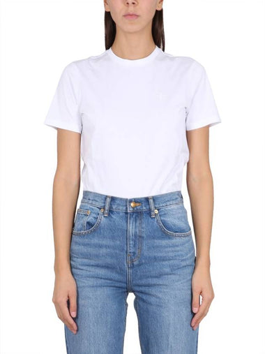 Embroidered Logo Cotton Short Sleeve T-Shirt White - TORY BURCH - BALAAN 1