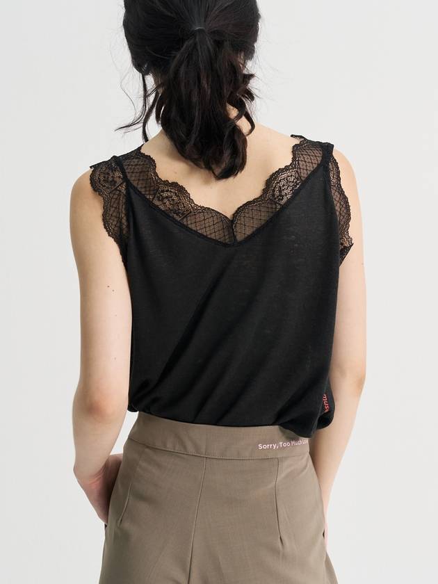Lace Pure Linen Sleeveless T shirt Black - SORRY TOO MUCH LOVE - BALAAN 4