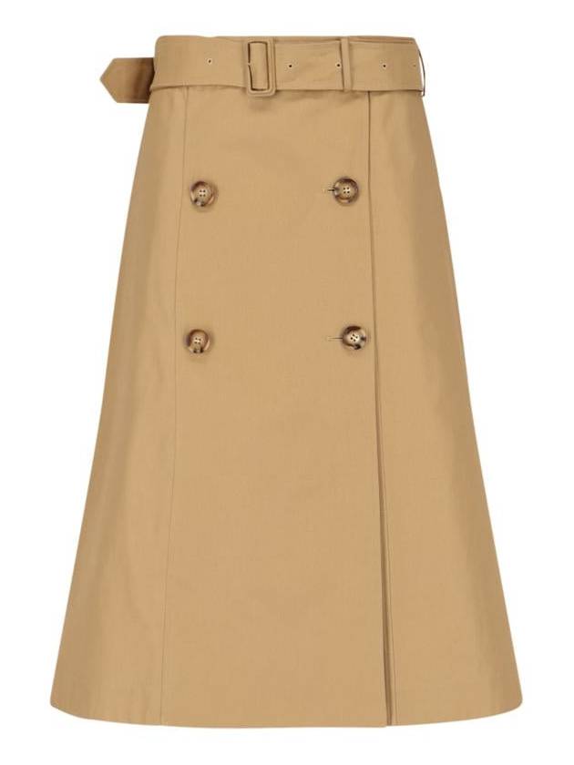 Belted Double Button A-Line Skirt Brown - BURBERRY - BALAAN 2