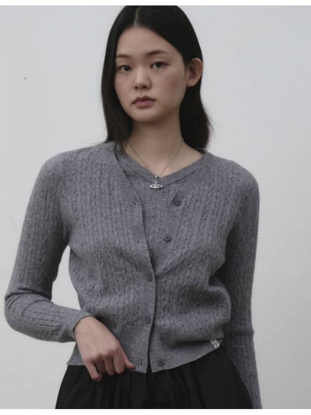 V neck cable knit cardigan Melange gray - THE GREEN LAB - BALAAN 1