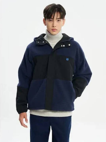 Men s Color Block Polar Fleece Blouson College Patch Black Ink Blue Domestic Product GM0023092055547 - MAISON KITSUNE - BALAAN 1