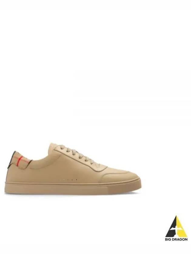 Men's Checked Cotton Leather Low Top Sneakers Beige - BURBERRY - BALAAN 2