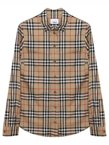 Button Down Collar Vintage Check Stretch Cotton Shirt Women - BURBERRY - BALAAN 1