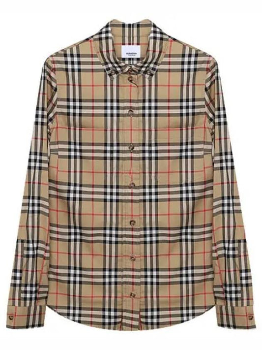 Button Down Collar Vintage Check Stretch Cotton Shirt Women - BURBERRY - BALAAN 1