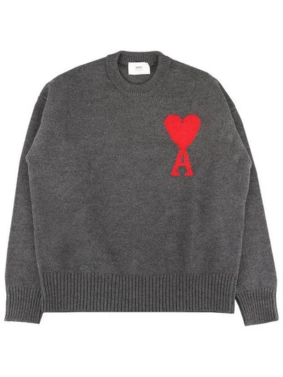 Big Heart Logo Wool Knit Top Grey - AMI - BALAAN 2