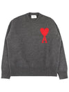 Big Heart Logo Wool Knit Top Grey - AMI - BALAAN 3