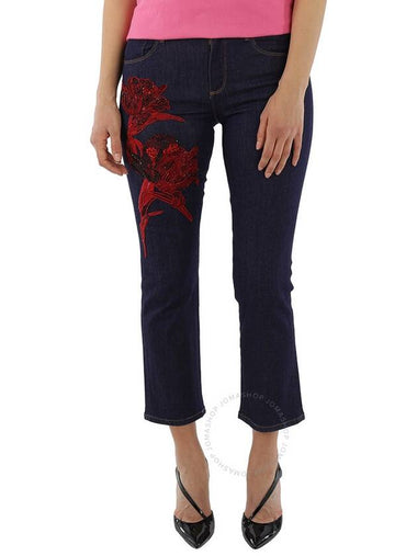 Roberto Cavalli Ladies Embellished Parrot Tulip Cotton Denim Jeans, Brand Size 38 (US Size 4) - ROBERTO CAVALLI - BALAAN 1