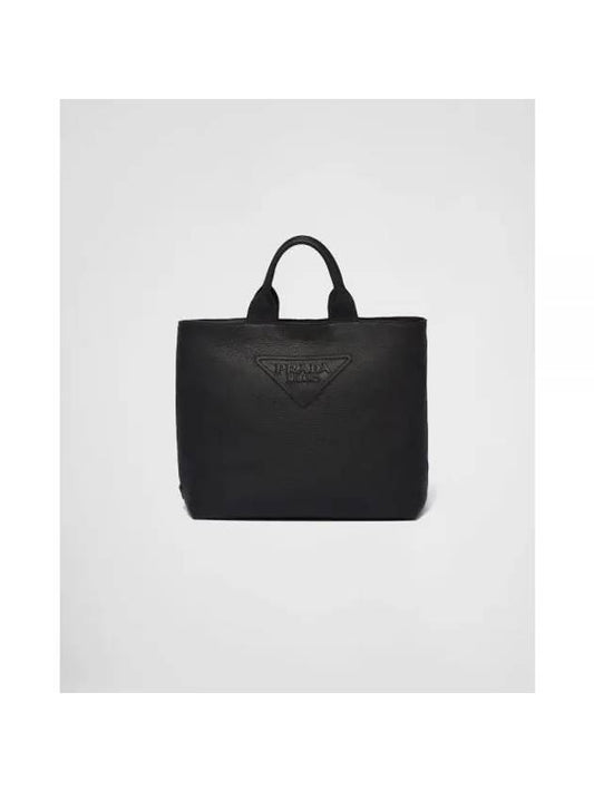 Embossed Logo Leather Tote Bag Black - PRADA - BALAAN 1