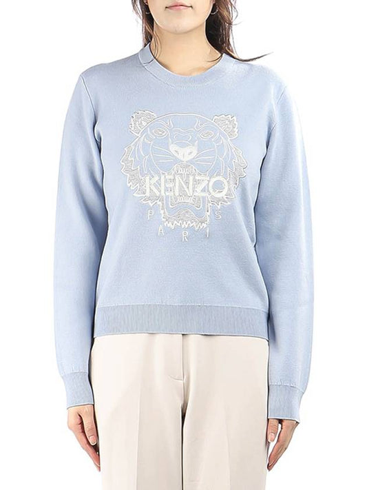 Tiger Embroidered Logo Knit Top Glacier - KENZO - BALAAN 2