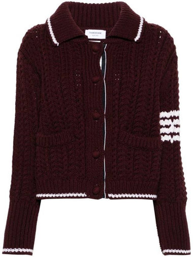 Chunky Links Stitch 4 Bar Polo Merino Wool Cardigan Red - THOM BROWNE - BALAAN 1