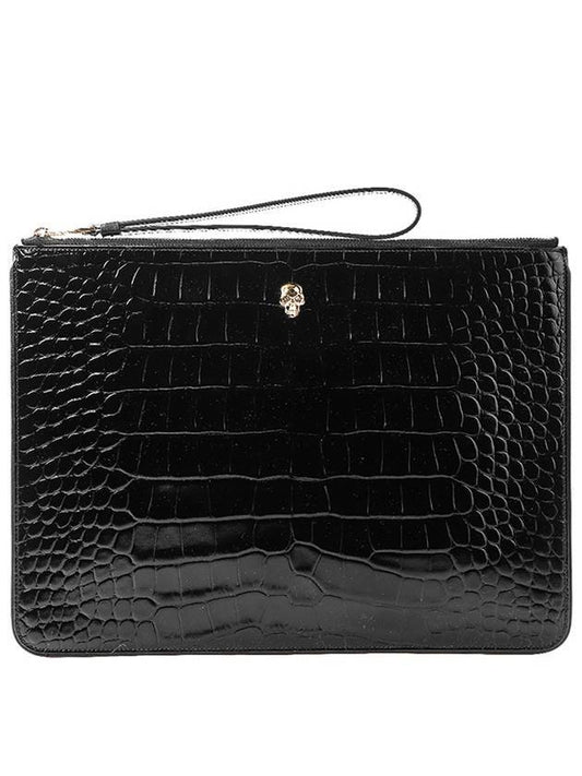 Women's Skull Zipper Clutch Bag Black - ALEXANDER MCQUEEN - BALAAN.