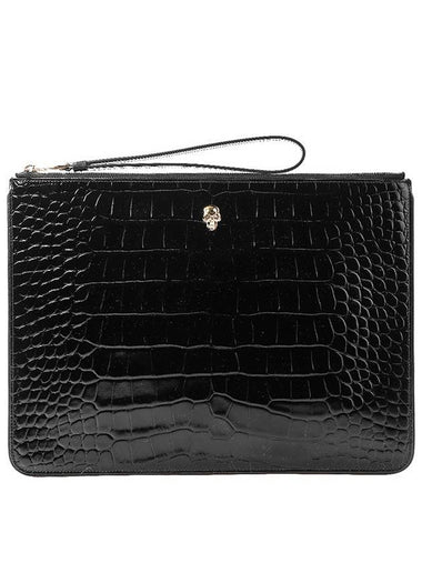 Women's Skull Embossed Zipper Clutch Bag Black - ALEXANDER MCQUEEN - BALAAN 1